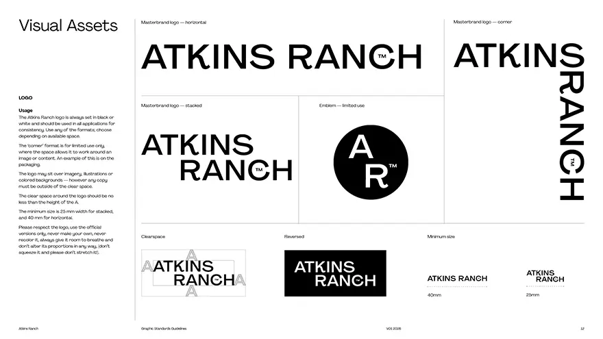 Atkins Ranch brand guidelines logo useage page.