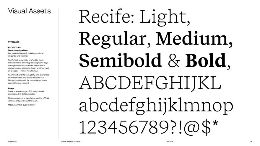 Atkins Ranch brand guidelines typefaces page.