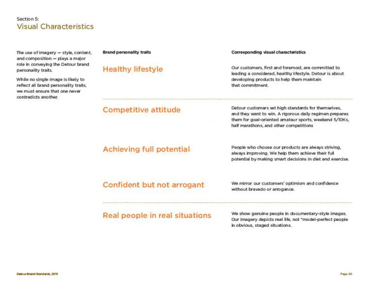 Detour protein bar brand guidelines photography visual characteristics page.