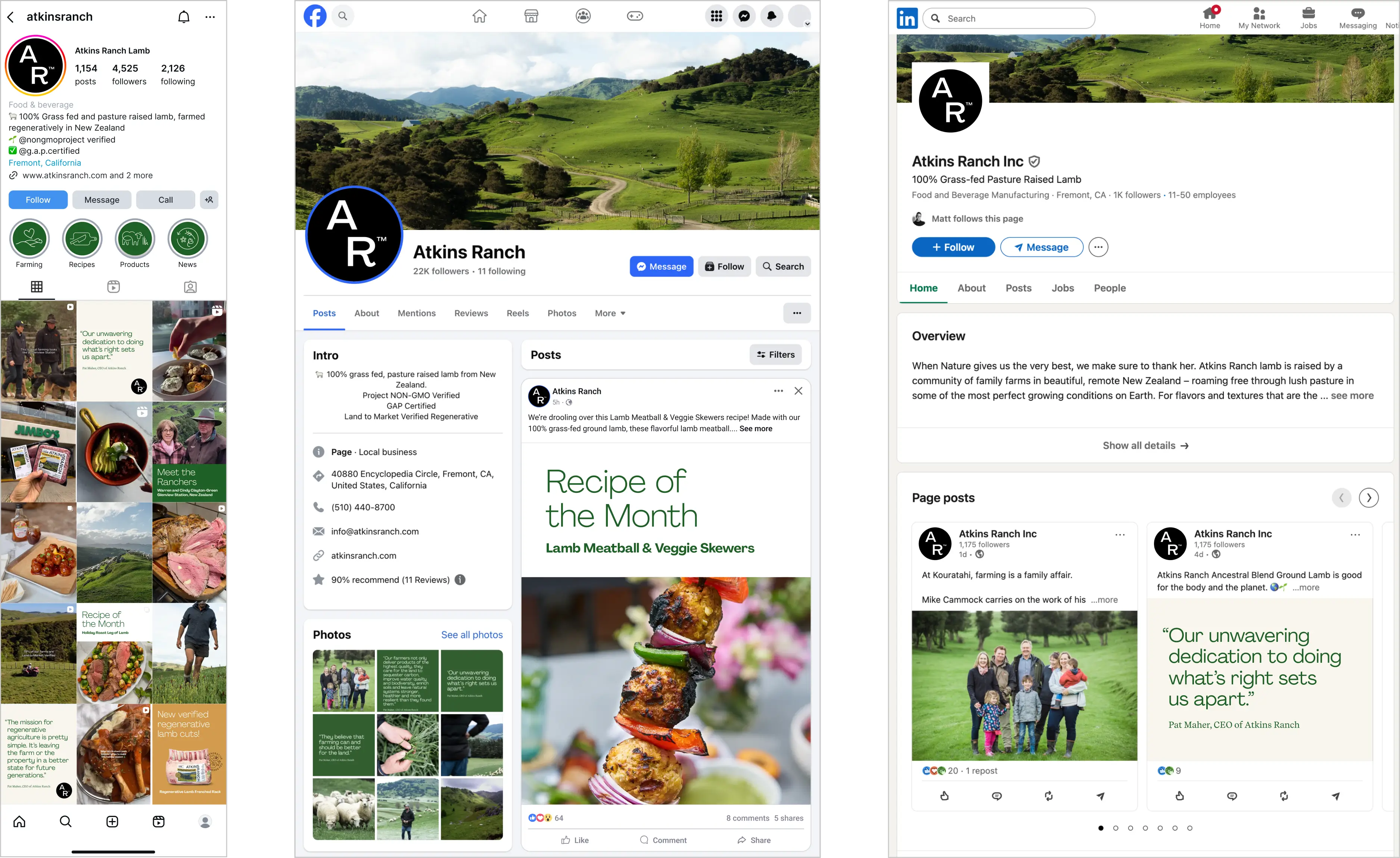 Atkins Ranch social properties, Instagram, Facebook, LinkedIn