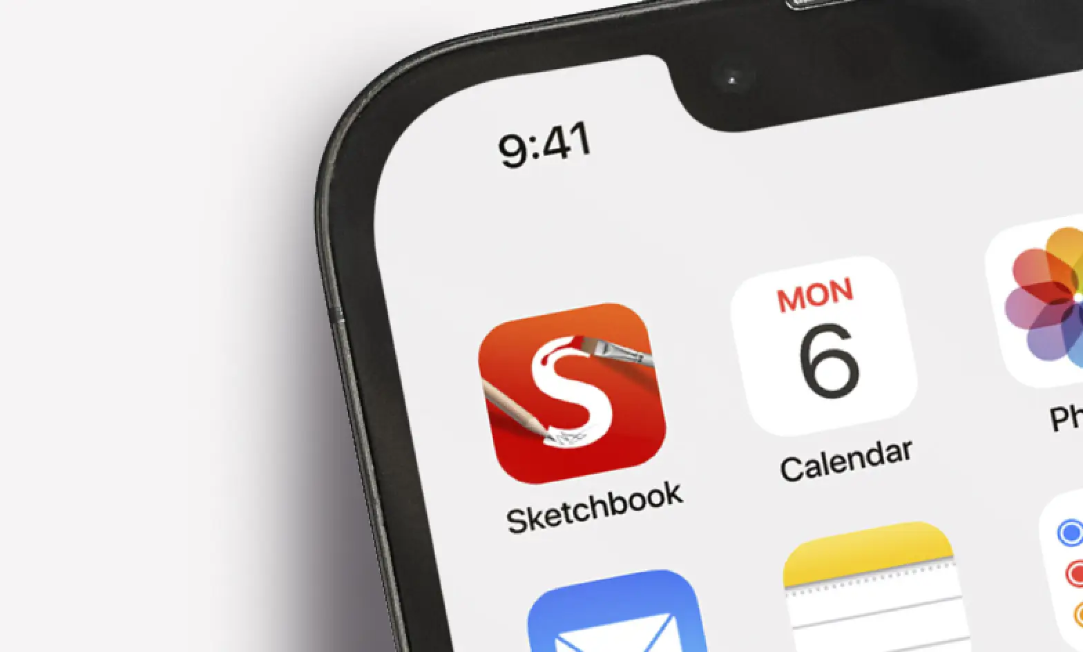 Autodesk Sketchbook application logo design shown on mobile phone.