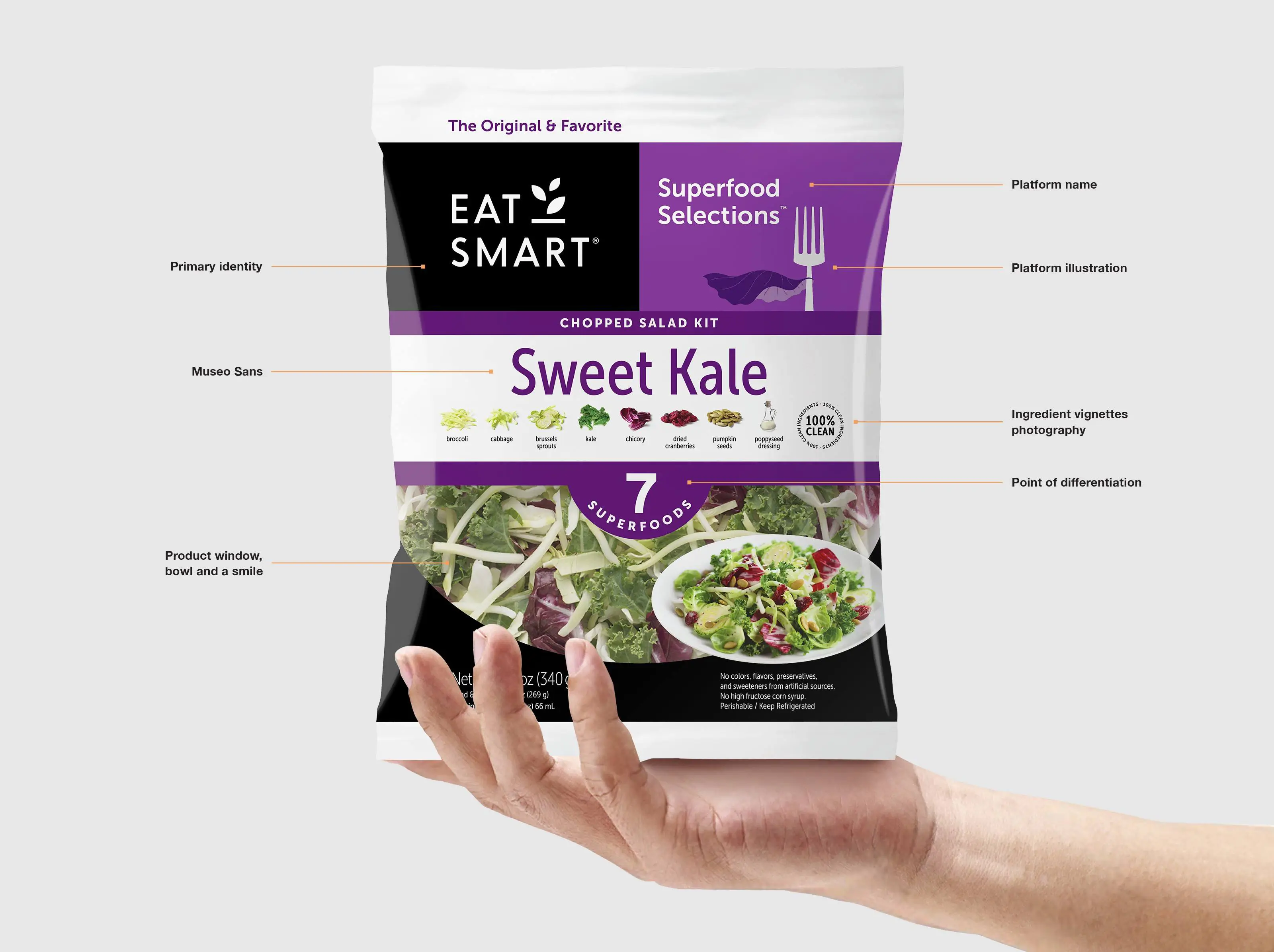 Eat Smart salad bag design and messaging hierarchy.