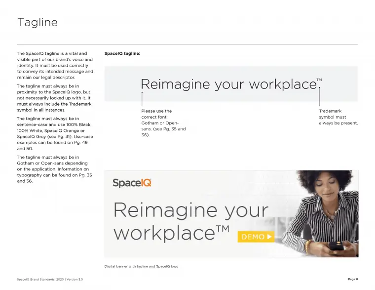 SpaceIQ Brand Standards, tagline page.