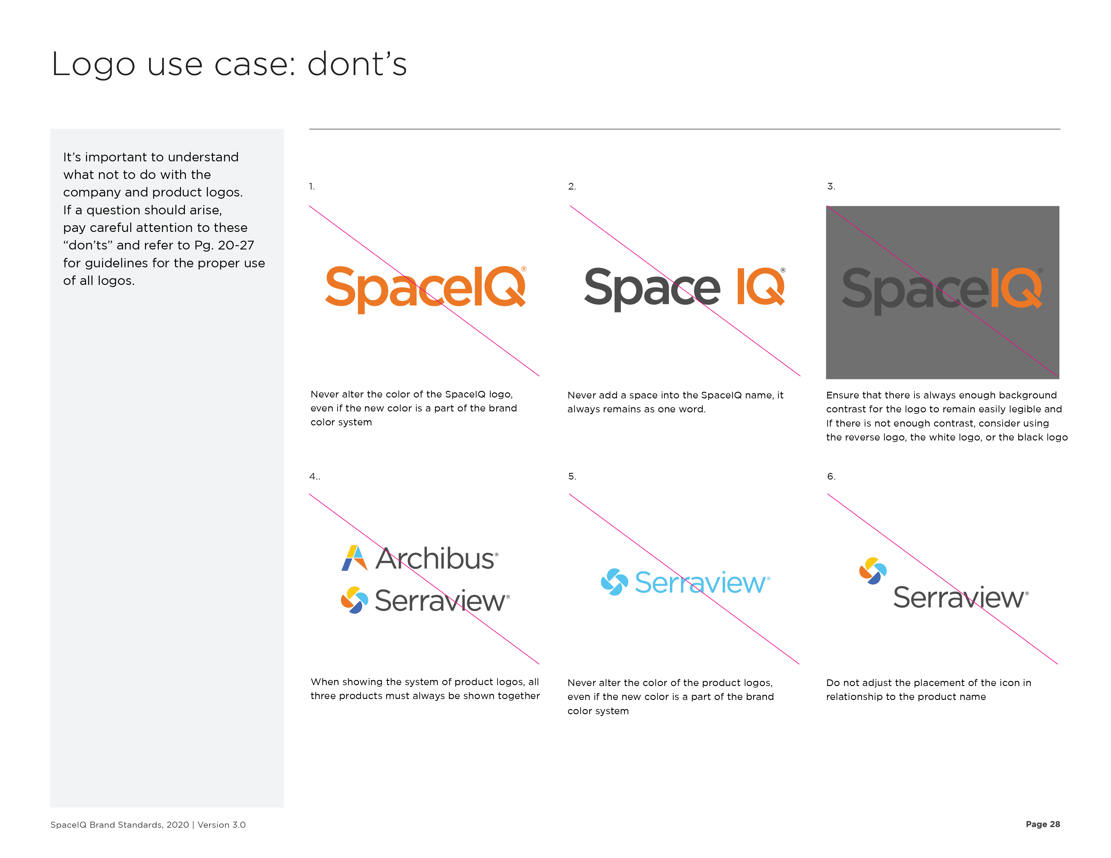 SpaceIQ Brand Guidelines Logo use case dont's